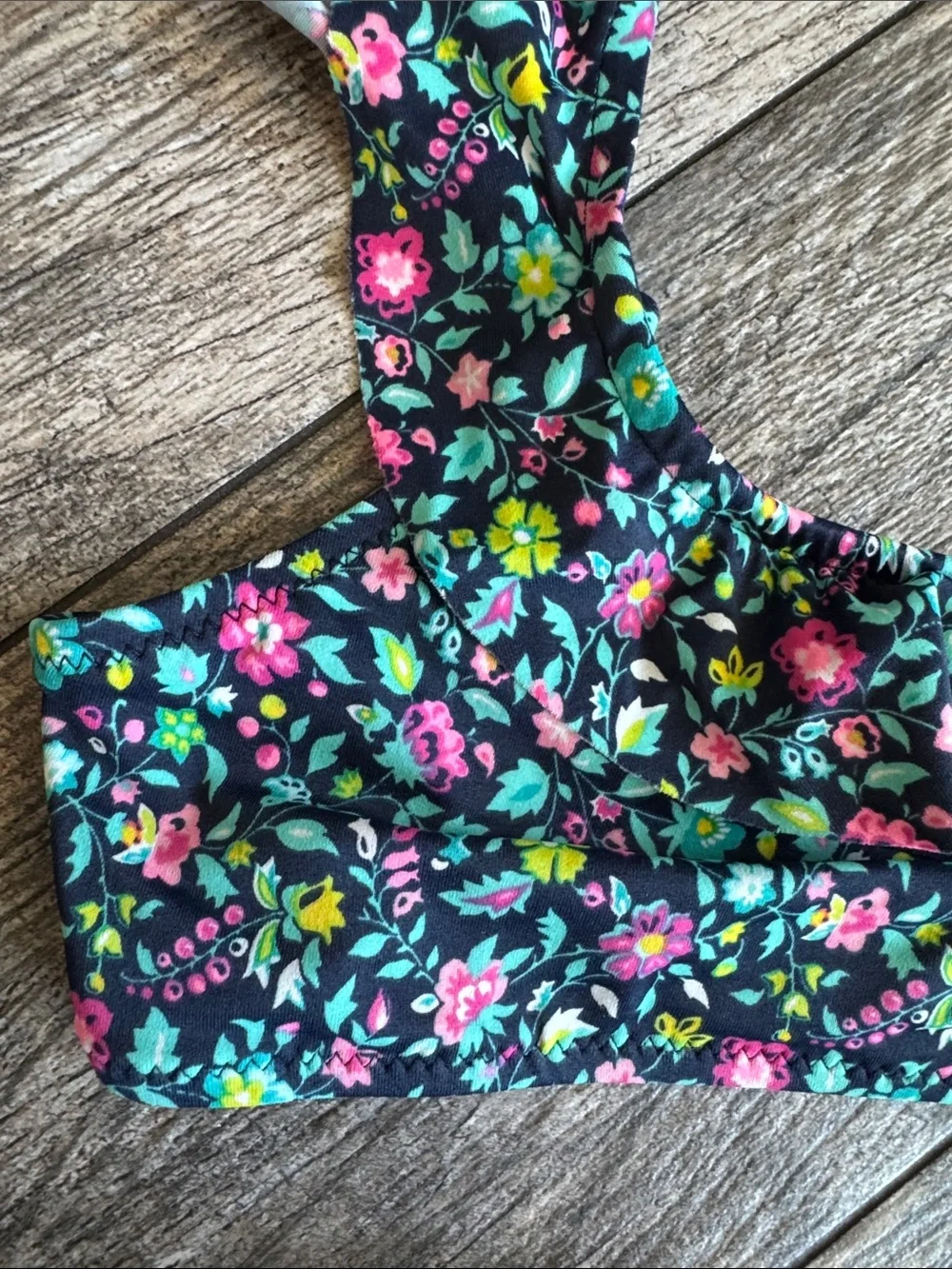 GAP Girls Black Floral Two-Piece Swim Set with Pink & Green Flowers
